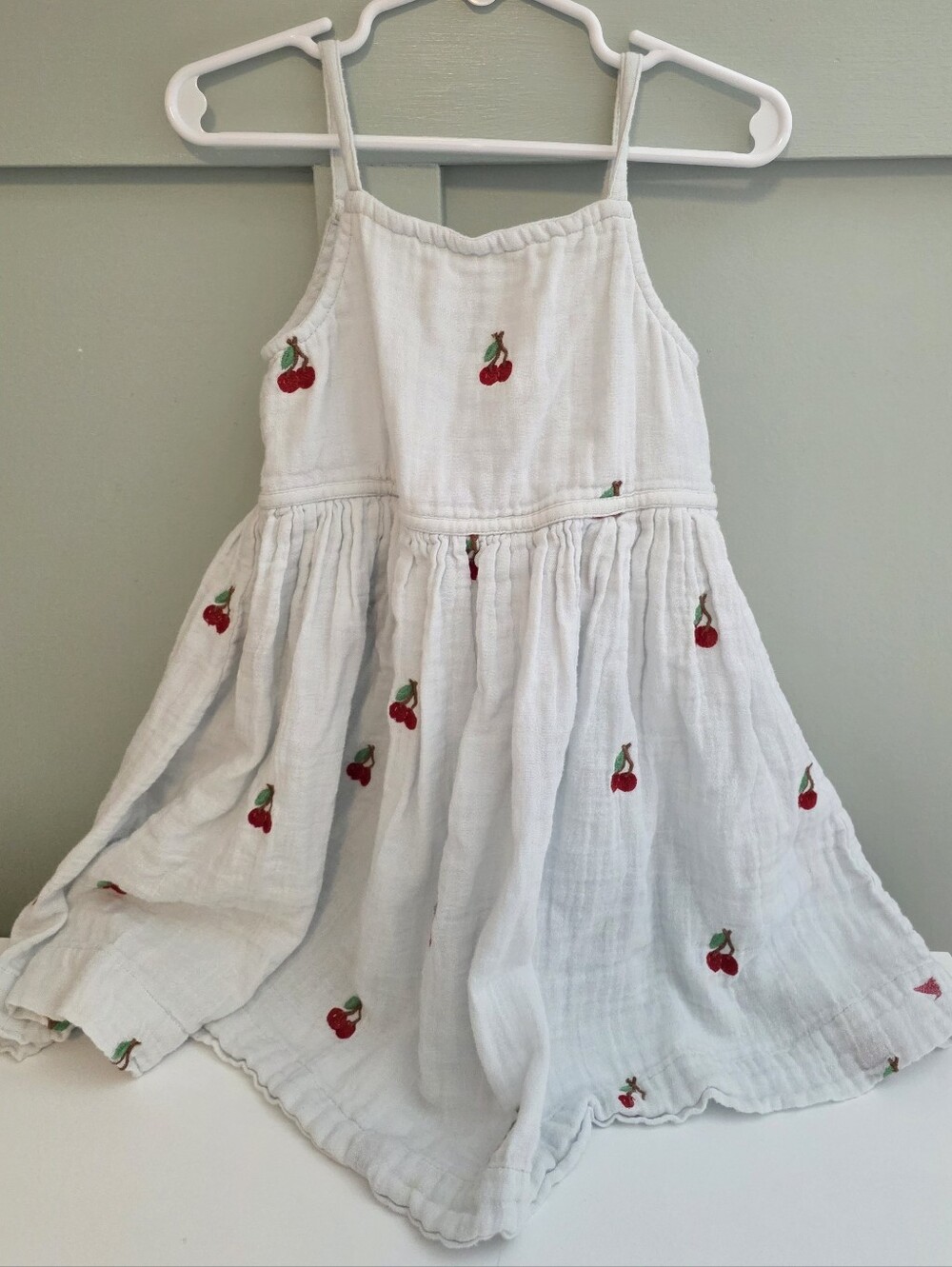 Pink Chicken Sundress with Red Cherry Embroidery 4 Years Or 4t